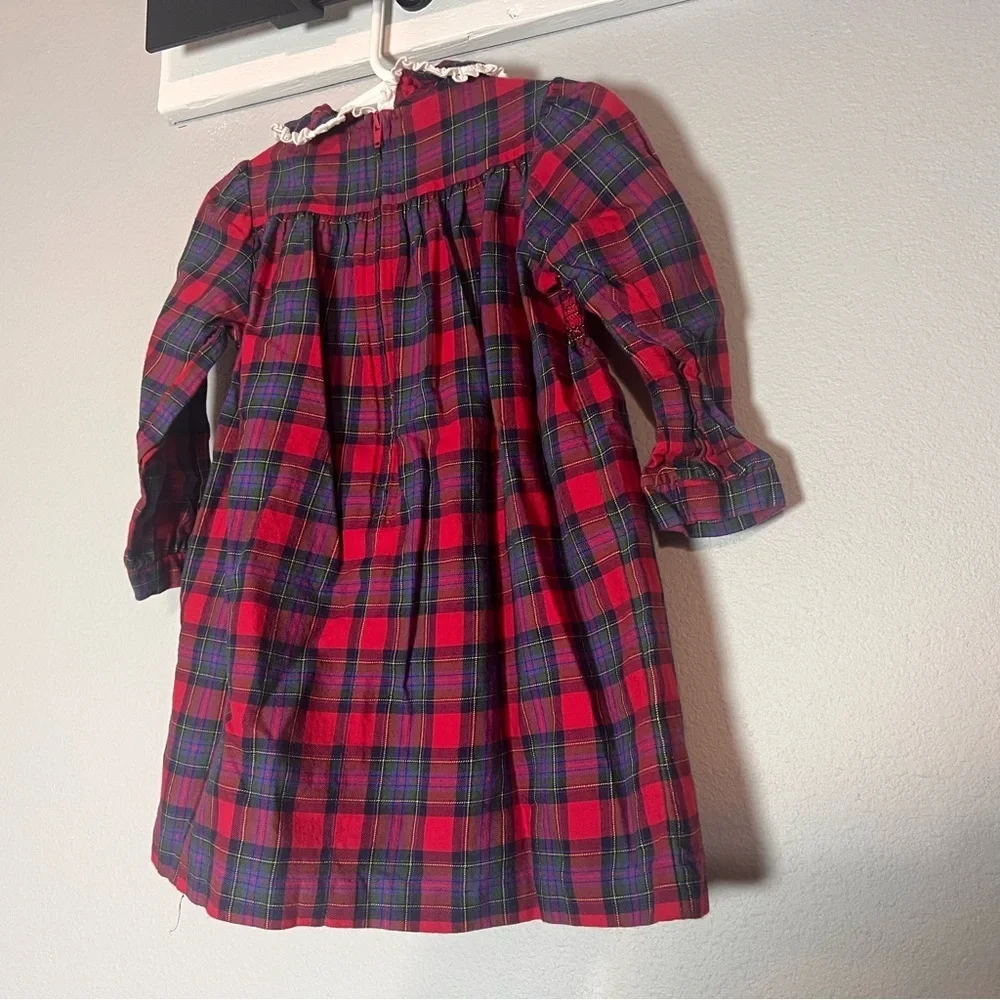 Vintage Laura Ashley Girls Plaid Dress Red Green Size 12 Months Peter Pan Collar